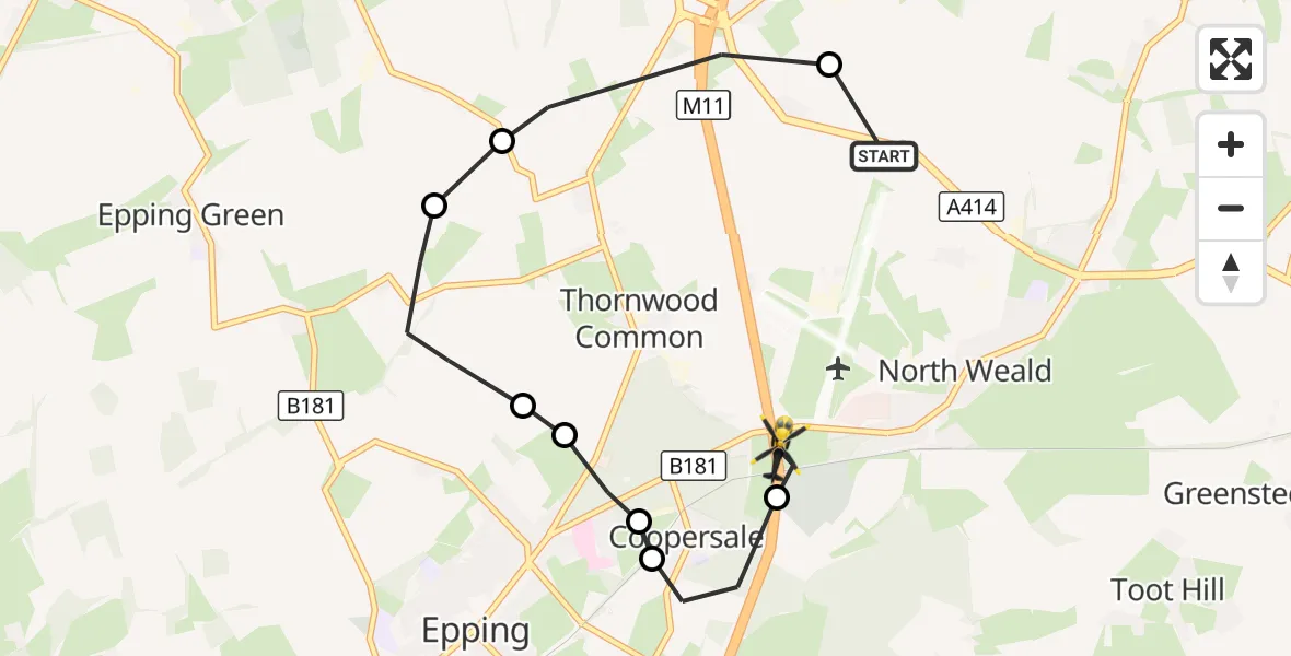 Flight route Police Helicopter North Weald Airfield - North Weald Bassett, 29 September 2026, 11:39