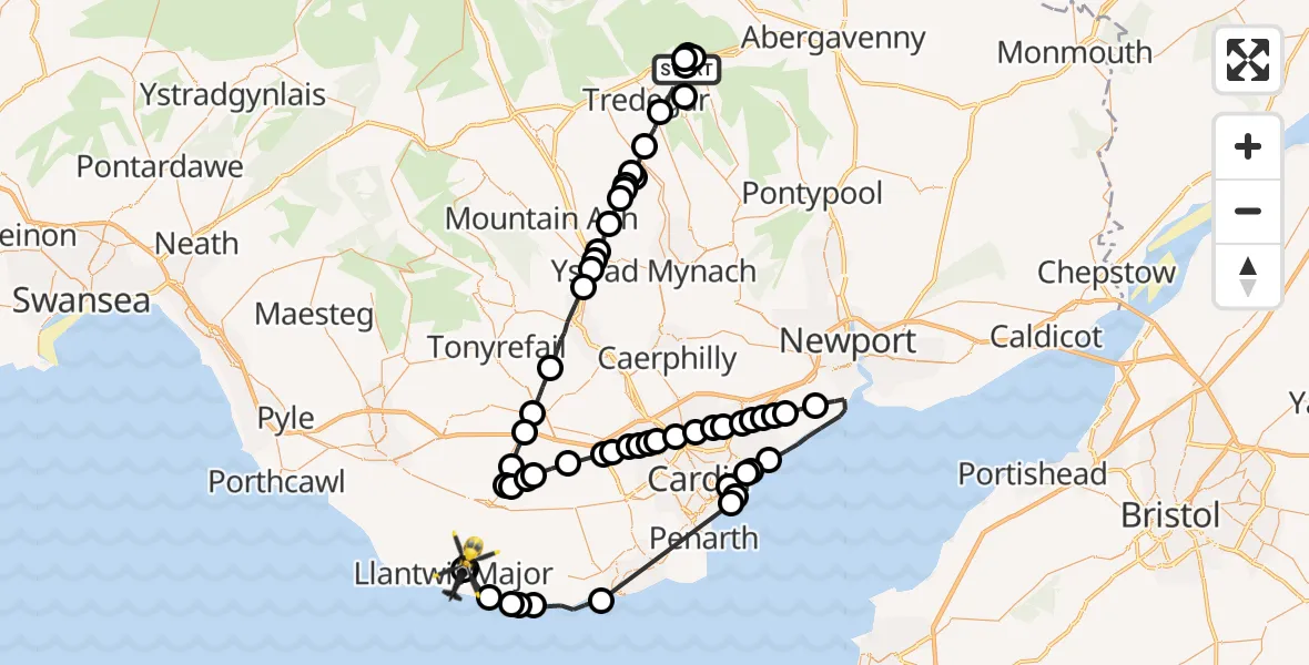 Flight route Police Helicopter Beaufort - Llantwit Major, 29 September 2026, 11:46