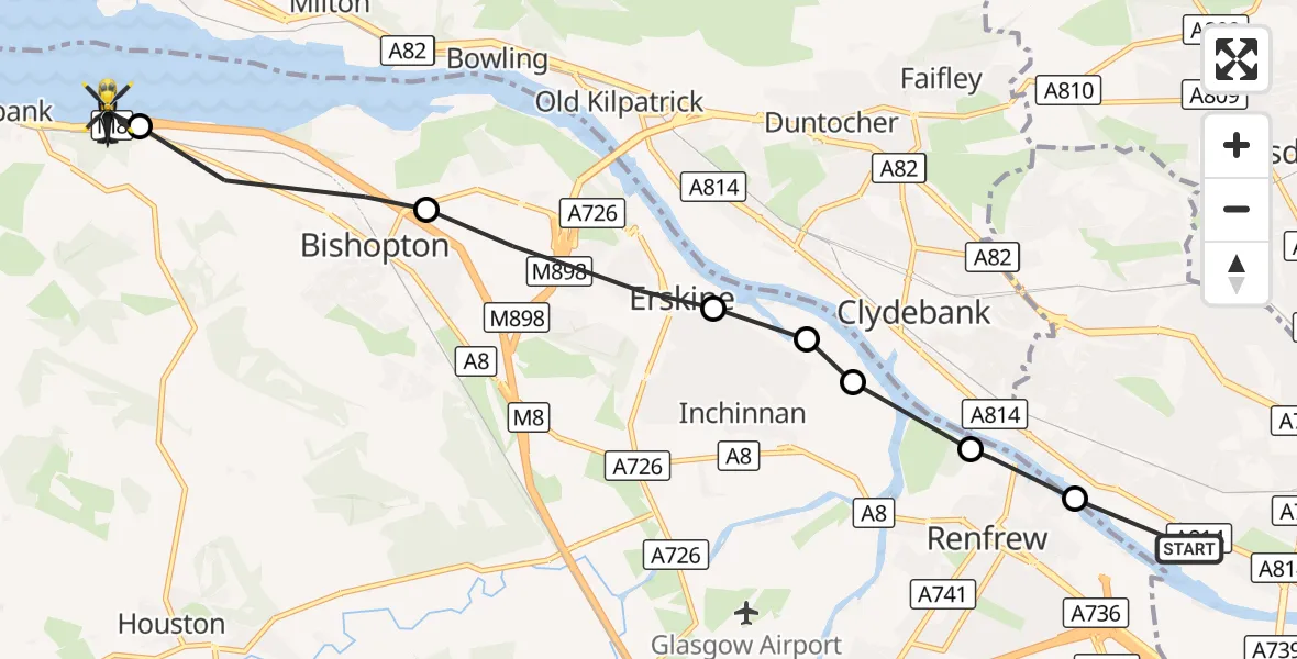 Flight route Police Helicopter Glasgow - Langbank, 29 September 2026, 11:47