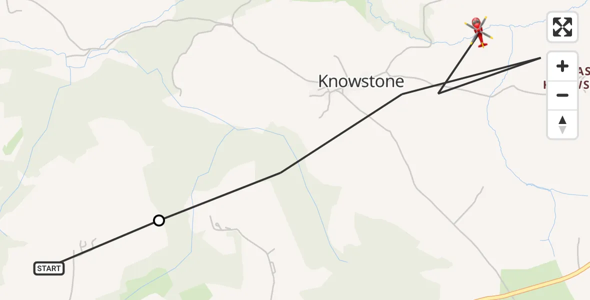 Flight route Air Ambulance Helicopter North Devon - Knowstone, 29 September 2026, 11:49