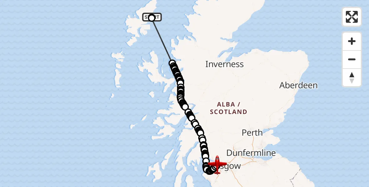 Flight route Air Ambulance Aircraft Stornoway Airport - Glasgow Airport, 29 September 2026, 12:01