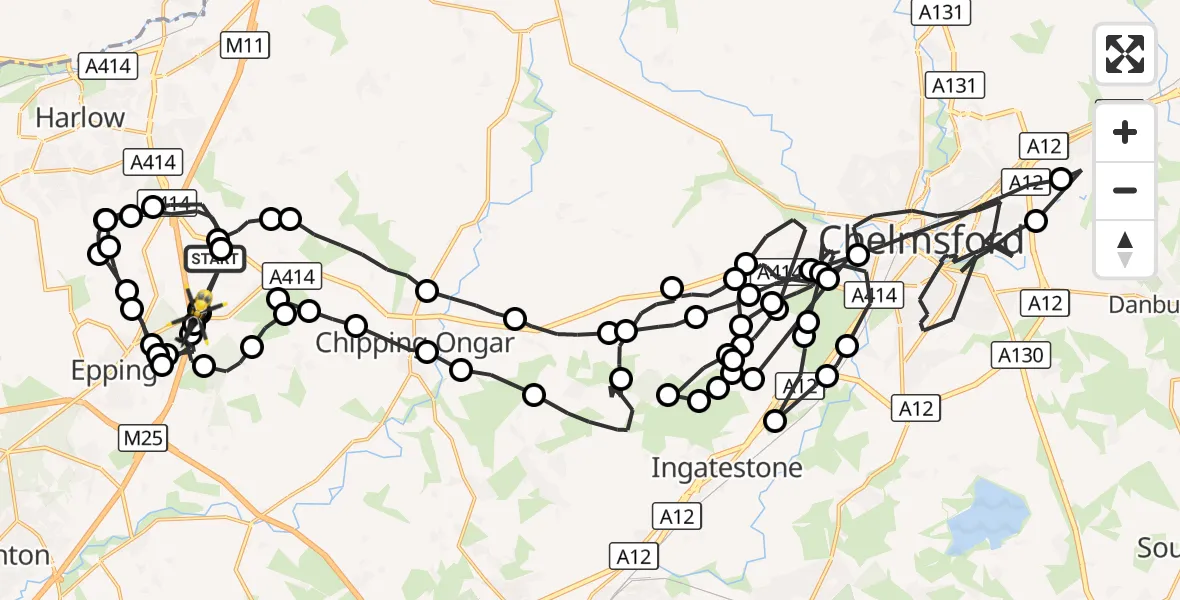 Flight route Police Helicopter North Weald Airfield - North Weald Bassett, 29 September 2026, 12:42