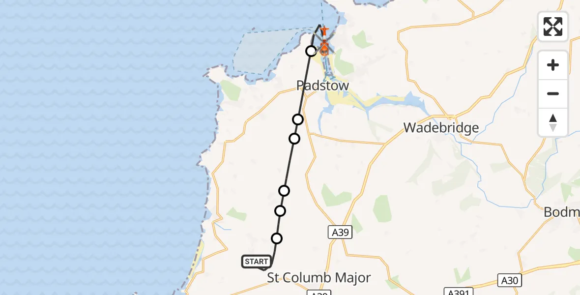 Flight route Coastguard Helicopter Cornwall Airport Newquay - Trebetherick, 29 September 2026, 12:46