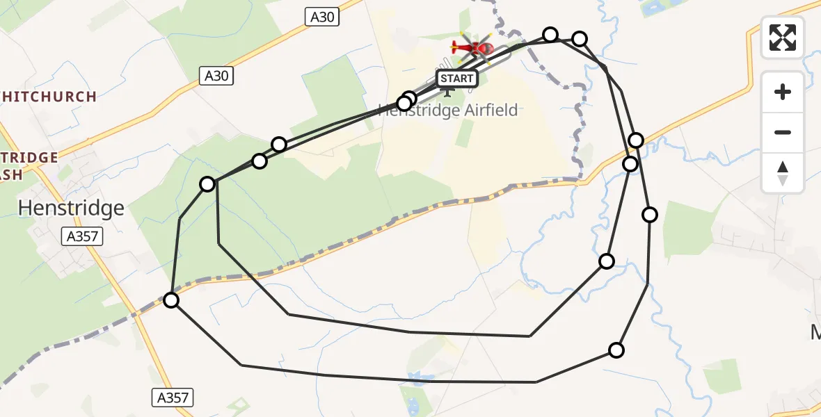 Flight route Air Ambulance Helicopter Henstridge Airfield - Henstridge Airfield, 29 September 2026, 12:51