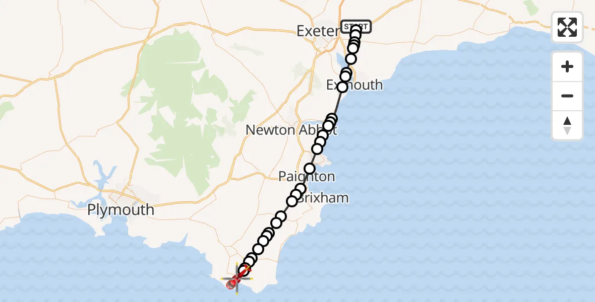Flight route Air Ambulance Helicopter Exeter International Airport - Salcombe, 29 September 2026, 13:21