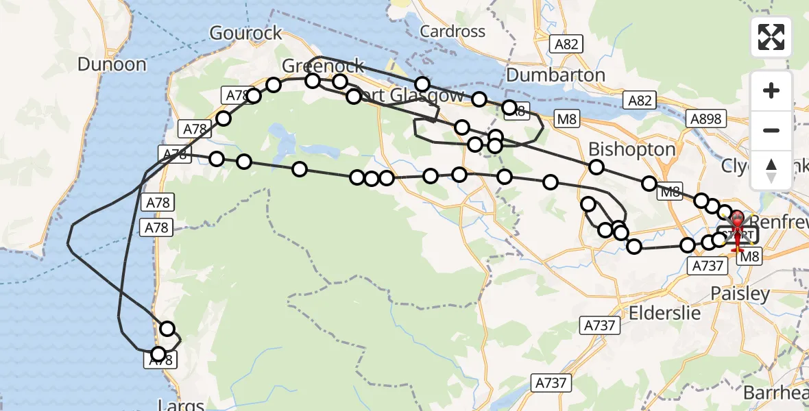 Flight route Air Ambulance Helicopter Glasgow Airport - Glasgow Airport, 29 September 2026, 13:24