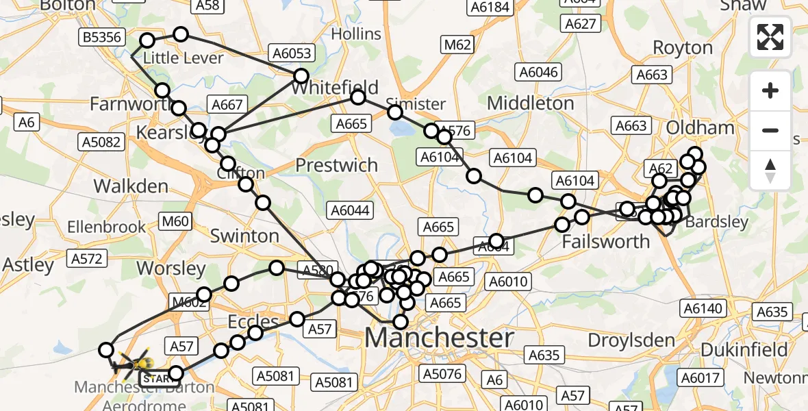 Flight route Police Helicopter Manchester Barton Aerodrome - Manchester Barton Aerodrome, 29 September 2026, 13:41