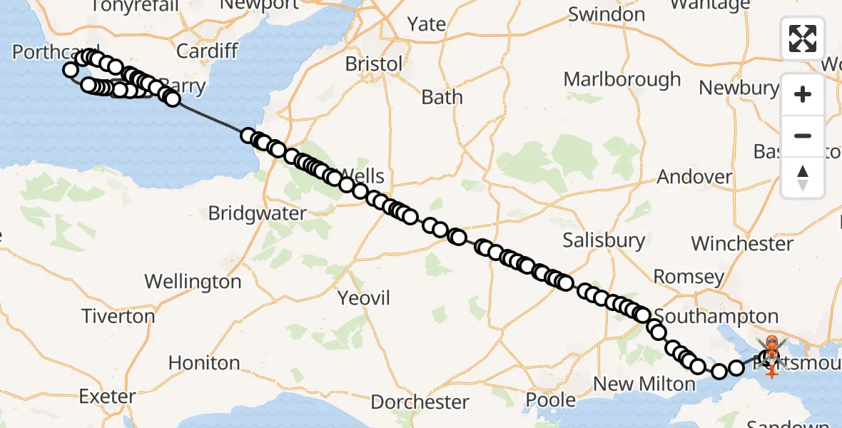Flight route Coastguard Helicopter MOD St Athan - Solent Airport, 29 September 2026, 13:42