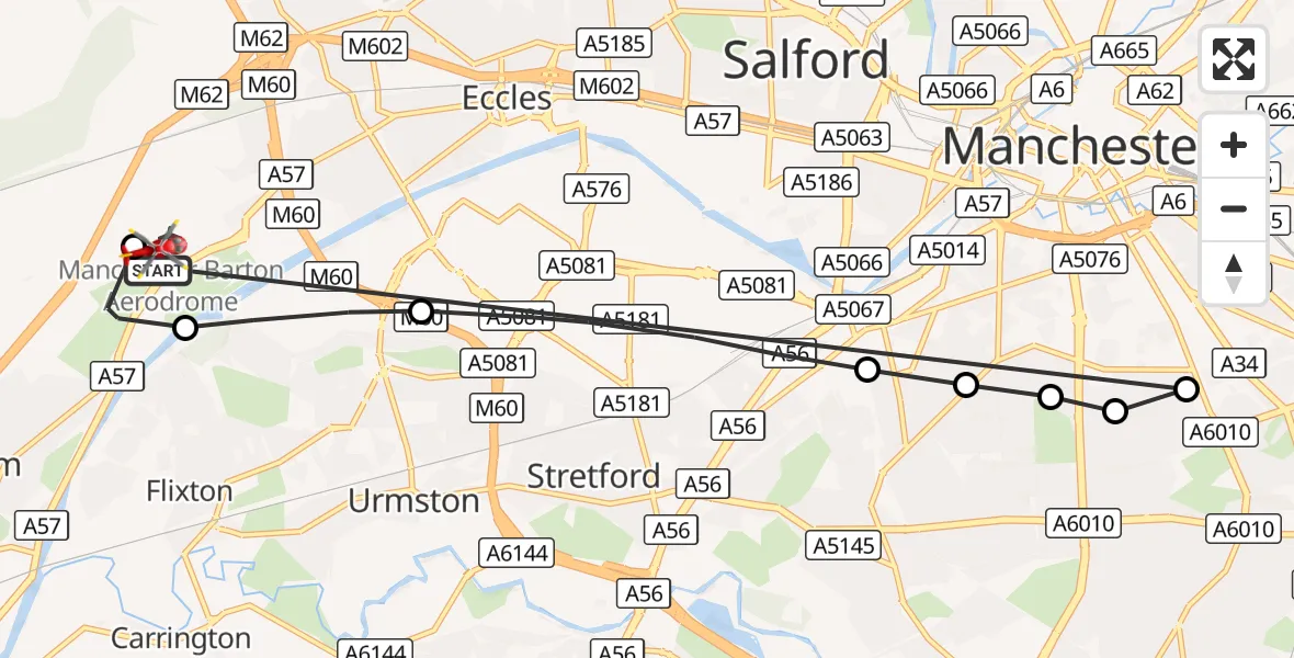 Flight route Air Ambulance Helicopter Manchester Barton Aerodrome - Manchester Barton Aerodrome, 29 September 2026, 13:45