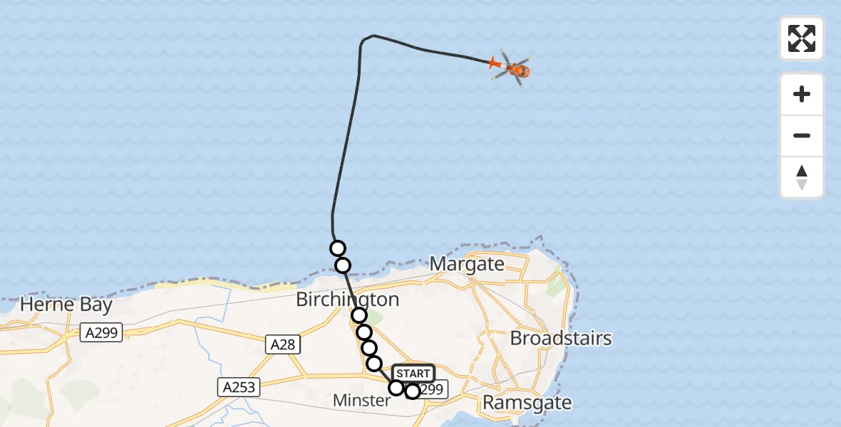 Flight route Coastguard Helicopter Manston Airport - North Sea, 29 September 2026, 13:46