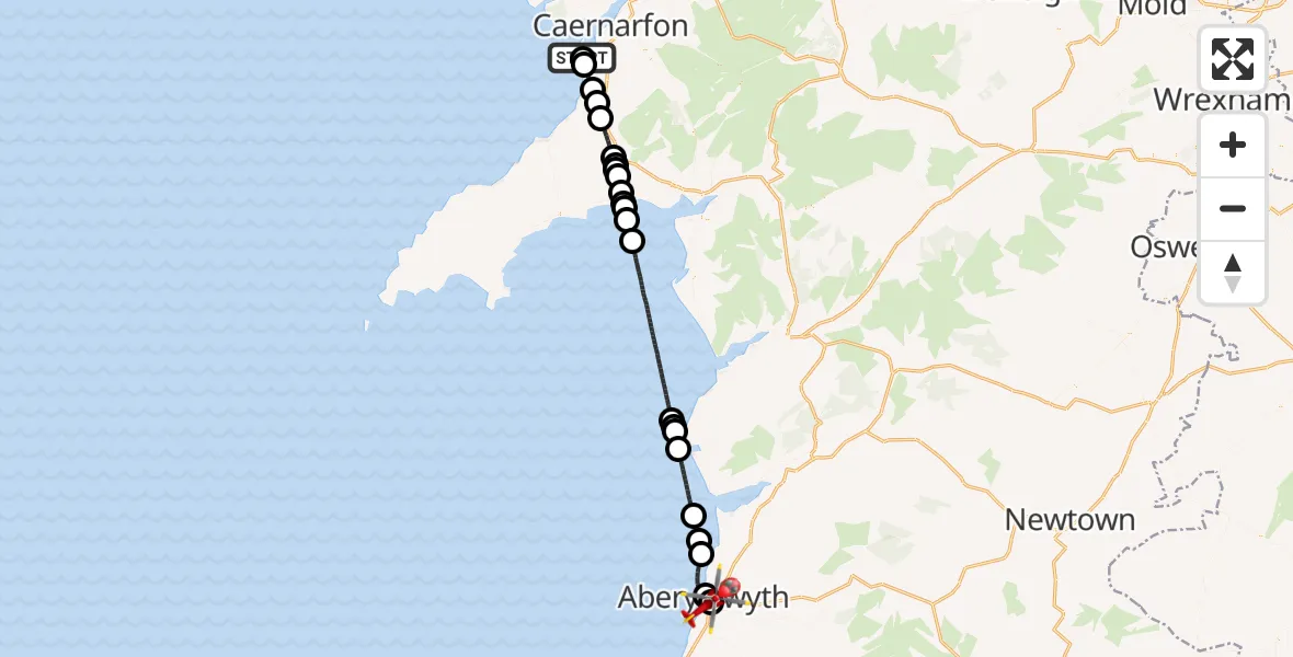 Flight route Air Ambulance Helicopter Caernarfon Airport - Penparcau, 29 September 2026, 13:52