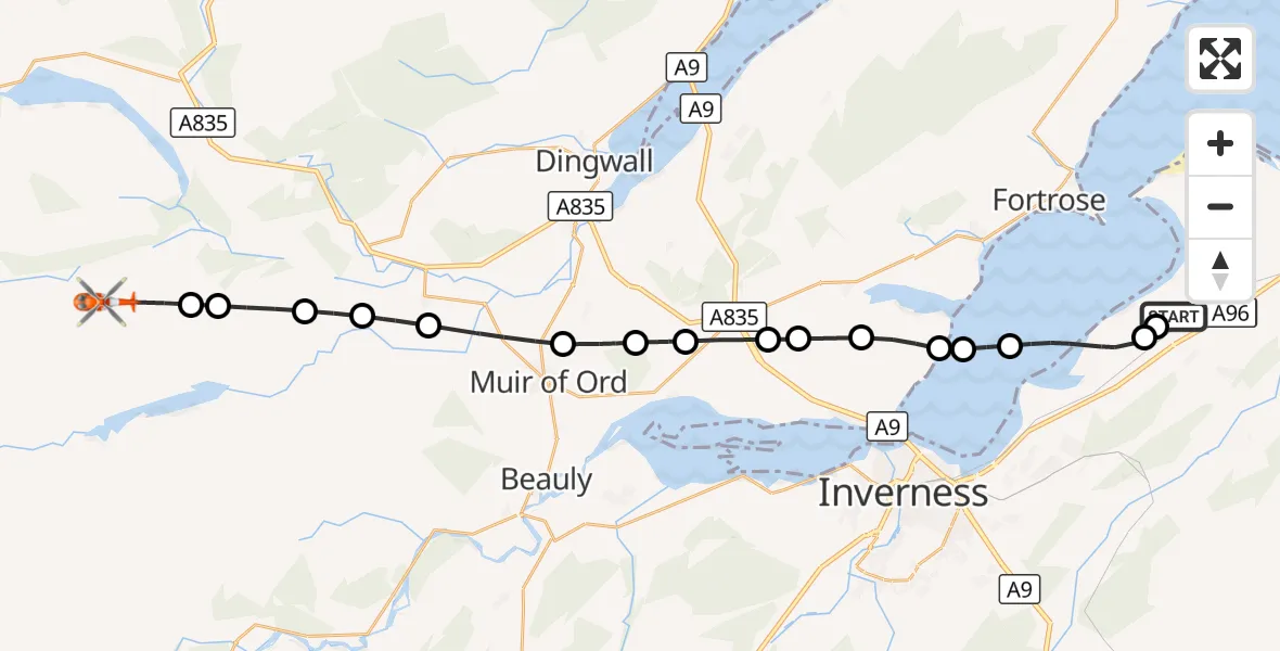 Flight route Coastguard Helicopter Inverness Airport - Highland, 29 September 2026, 13:54