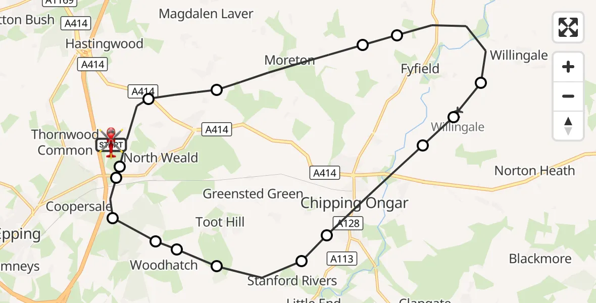 Flight route Air Ambulance Helicopter North Weald Airfield - North Weald Airfield, 29 September 2026, 13:57