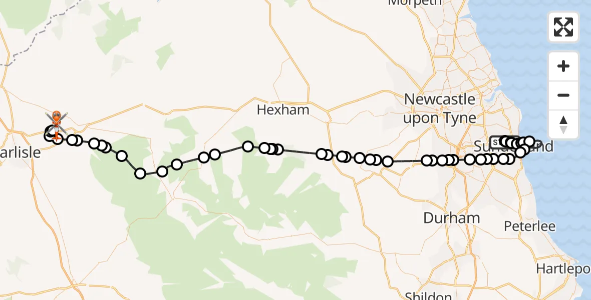 Flight route Coastguard Helicopter Pallion - Carlisle Lake District Airport, 29 September 2026, 13:59