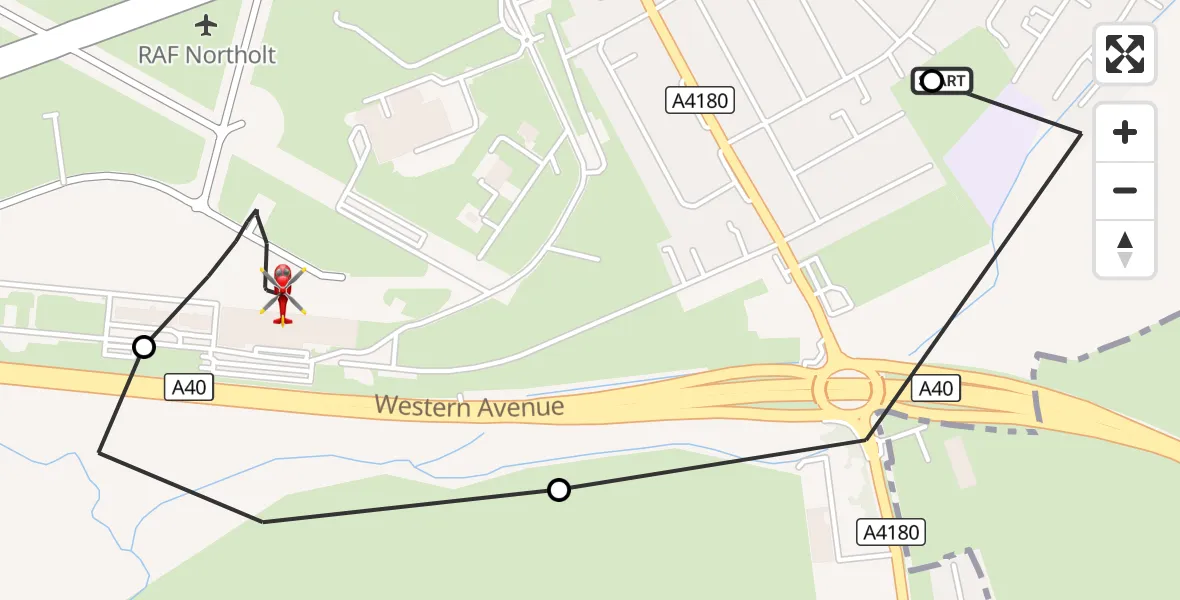 Flight route Air Ambulance Helicopter Hillingdon - RAF Northolt, 29 September 2026, 14:30