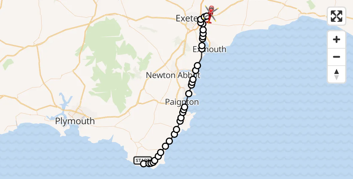 Flight route Air Ambulance Helicopter Salcombe - Exeter International Airport, 29 September 2026, 14:48