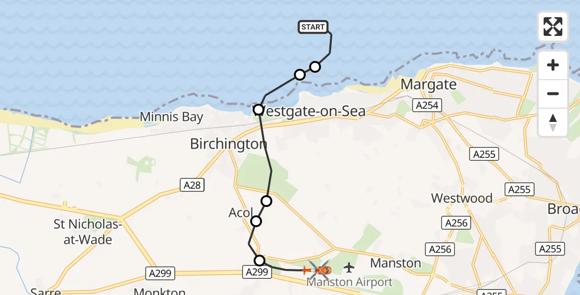 Flight route Coastguard Helicopter North Sea - Manston Airport, 29 September 2026, 15:07