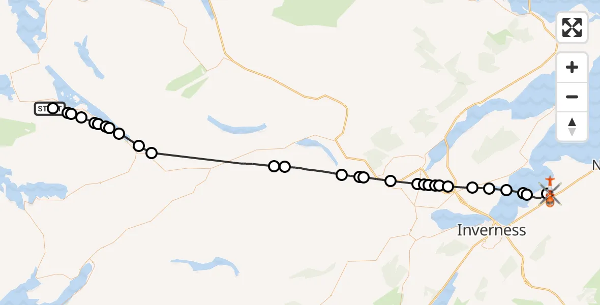Flight route Coastguard Helicopter Highland - Inverness Airport, 29 September 2026, 15:14