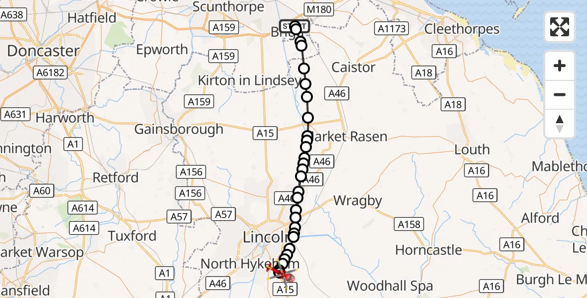 Flight route Air Ambulance Helicopter Wrawby - North Kesteven, 29 September 2026, 15:27