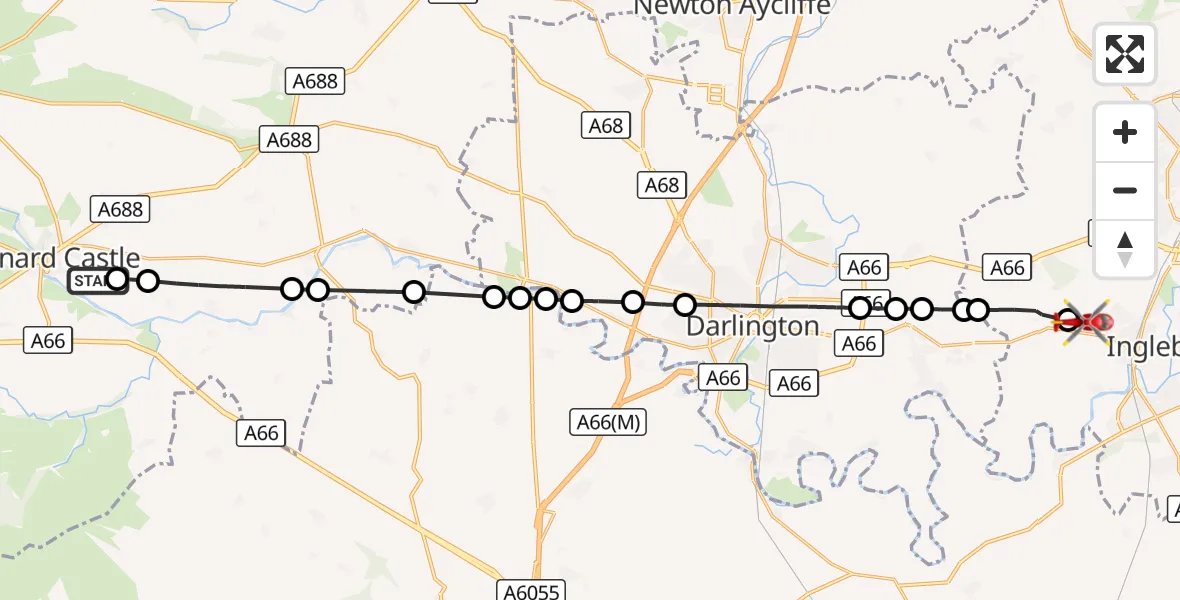Flight route Air Ambulance Helicopter Marwood - Egglescliffe, 29 September 2026, 15:37