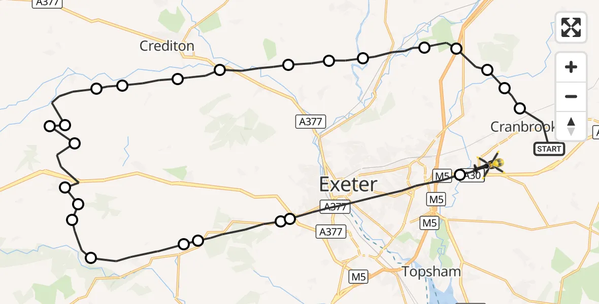 Flight route Police Helicopter Rockbeare - Exeter International Airport, 29 September 2026, 15:56