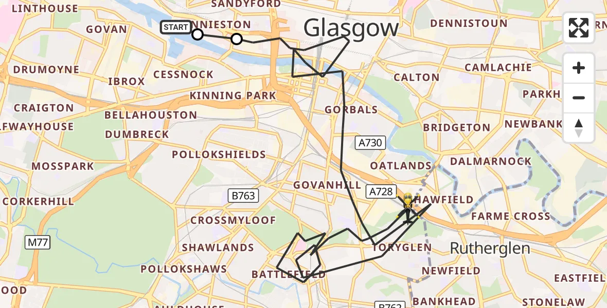 Flight route Police Helicopter Glasgow City Heliport - Glasgow, 29 September 2026, 16:41