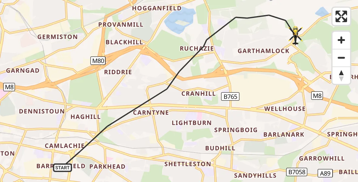 Flight route Police Helicopter Glasgow - Glasgow, 29 September 2026, 16:51