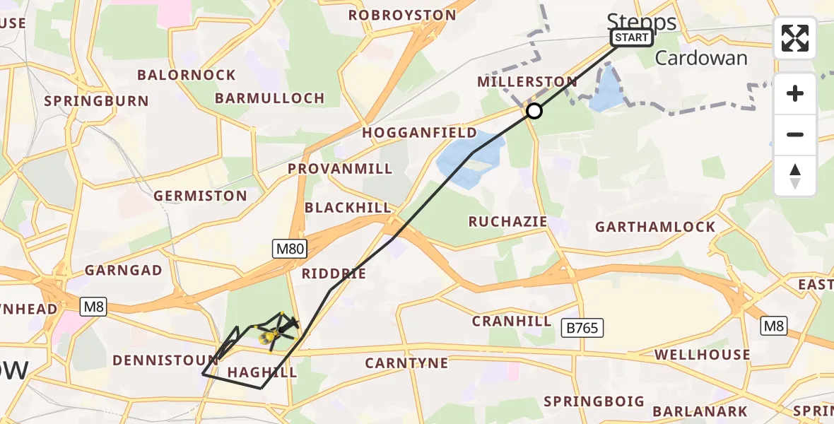 Flight route Police Helicopter Stepps - Glasgow, 29 September 2026, 17:02