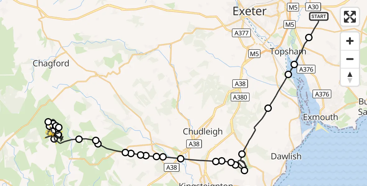 Flight route Police Helicopter Clyst Honiton - Widecombe-in-the-Moor, 29 September 2026, 17:06