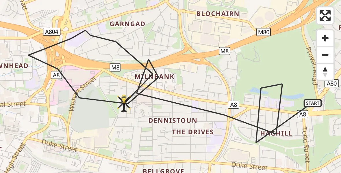 Flight route Police Helicopter Glasgow - Glasgow, 29 September 2026, 17:08