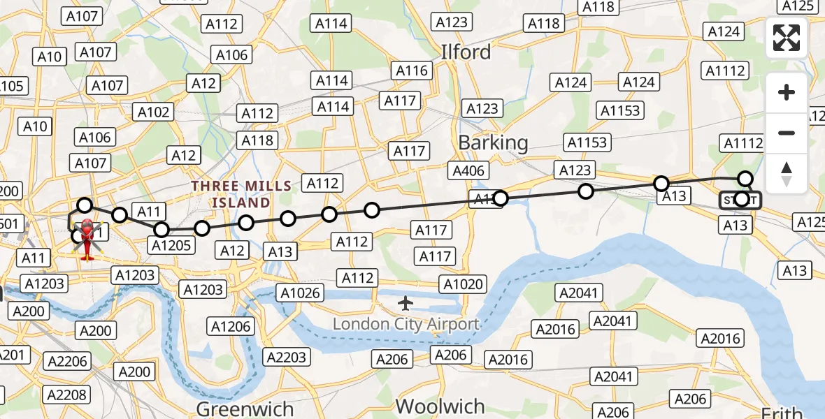 Flight route Air Ambulance Helicopter Barking and Dagenham - Royal London Hospital, 29 September 2026, 17:09