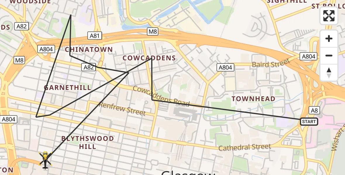 Flight route Police Helicopter Glasgow - Glasgow, 29 September 2026, 17:17