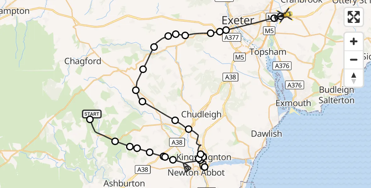 Flight route Police Helicopter Manaton - East Devon, 29 September 2026, 17:34