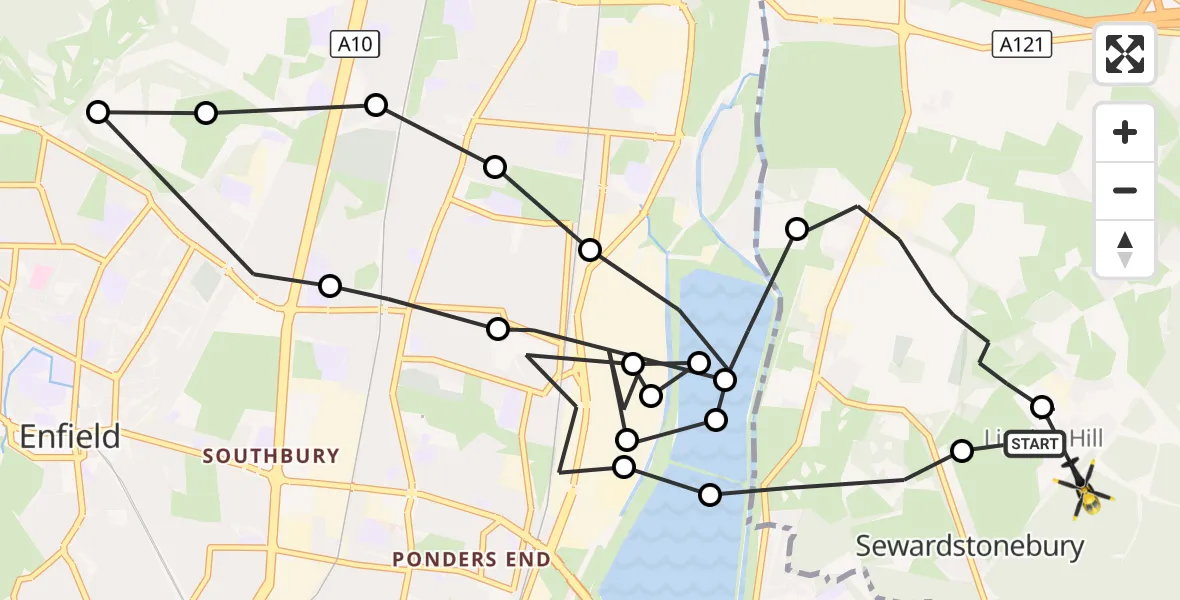 Flight route Police Helicopter Metropolitan Police Air Support Unit Lippitts Hill - Sewardstonebury, 29 September 2026, 18:39