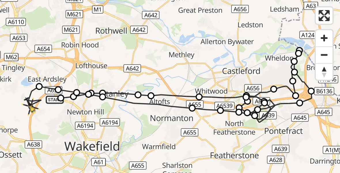Flight route Police Helicopter Brandy Carr - East Ardsley, 29 September 2026, 18:52