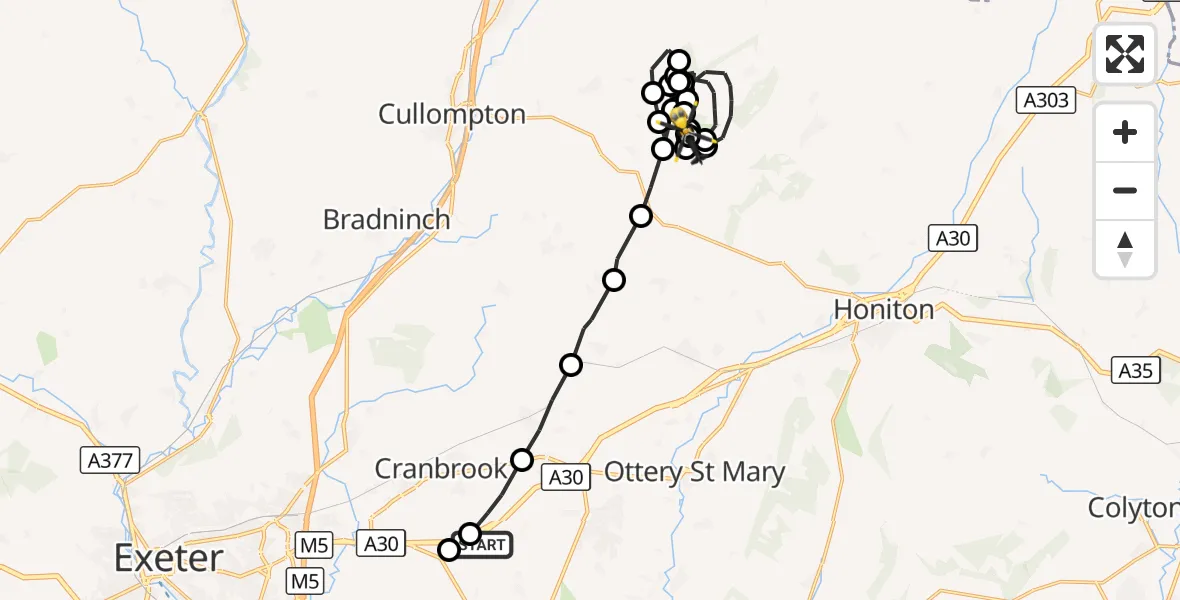 Flight route Police Helicopter Rockbeare - North Hill Glider Field, 29 September 2026, 19:28