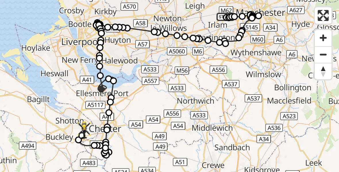 Flight route Police Helicopter Manchester Barton Aerodrome - Hawarden Airport, 29 September 2026, 19:31
