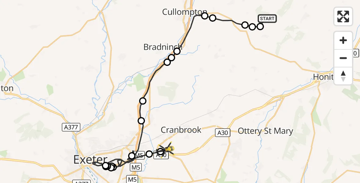 Flight route Police Helicopter North Hill Glider Field - Exeter International Airport, 29 September 2026, 19:47
