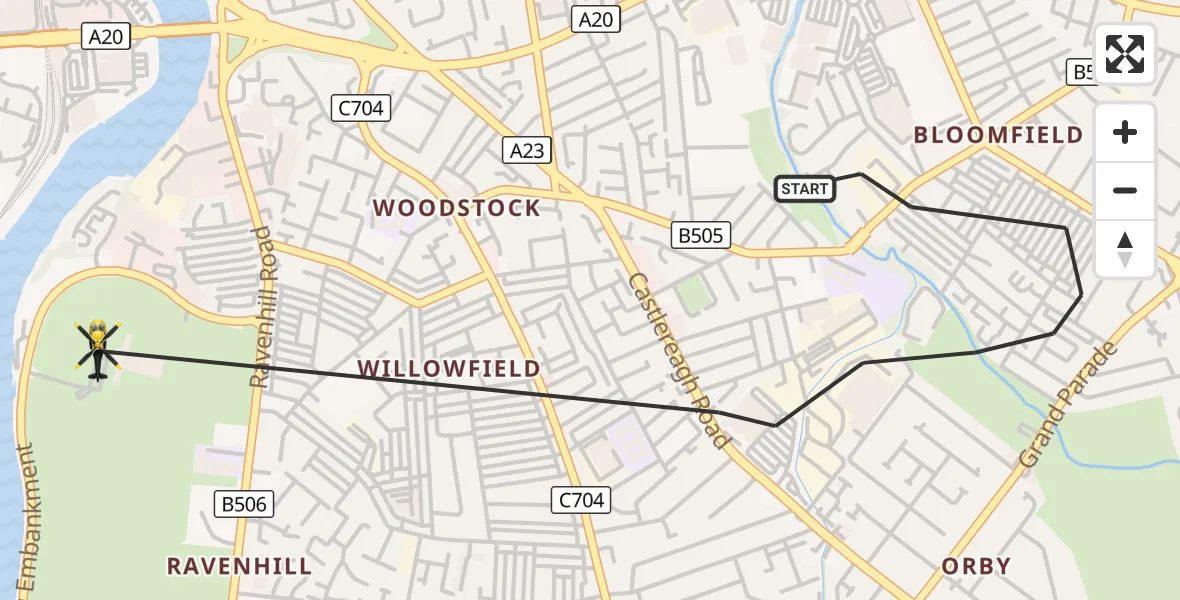 Flight route Police Helicopter Belfast City District - Belfast City District, 29 September 2026, 20:17
