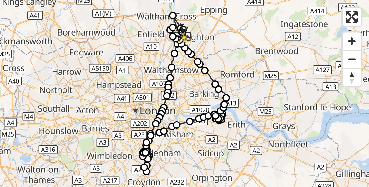 Flight route Police Helicopter Sewardstonebury - Metropolitan Police Air Support Unit Lippitts Hill, 29 September 2026, 21:30