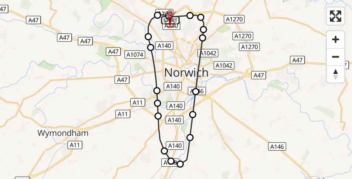 Flight route Air Ambulance Helicopter Norwich Airport - Norwich Airport, 29 September 2026, 23:40