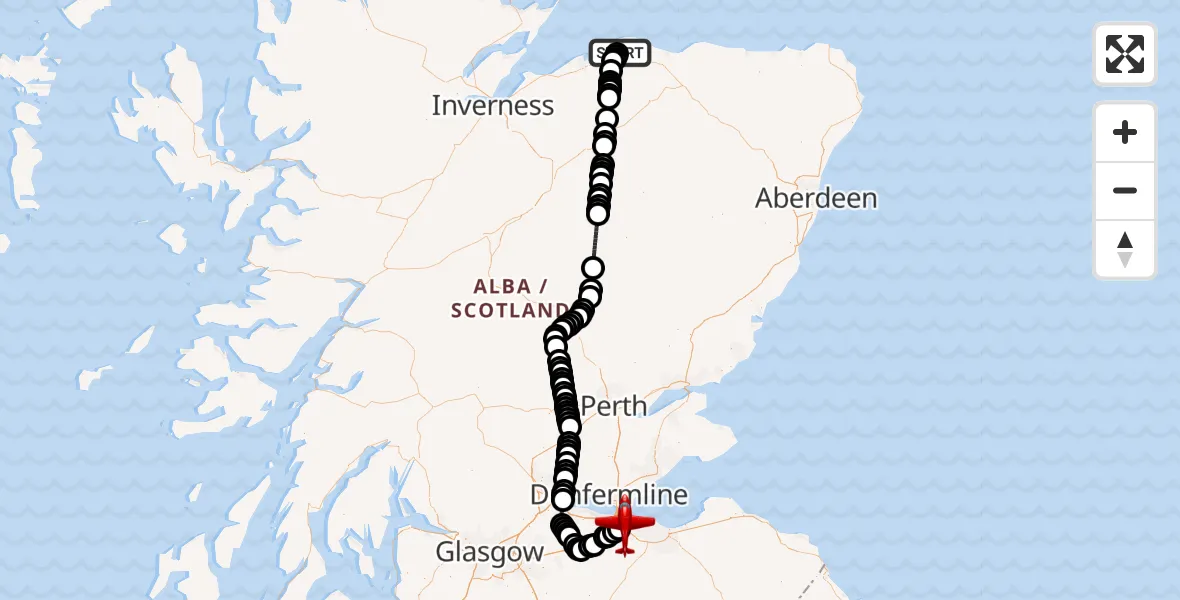 Flight route Air Ambulance Aircraft Moray - Edinburgh Airport, 29 September 2026, 23:53