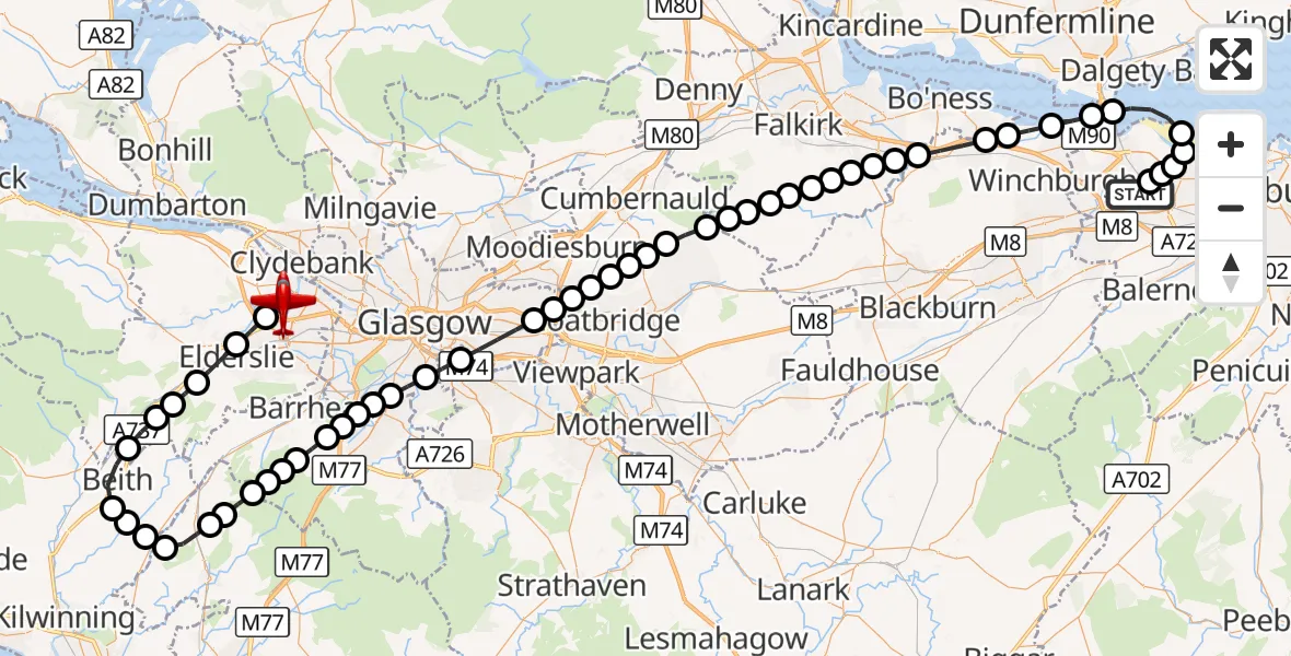 Flight route Air Ambulance Aircraft Edinburgh Airport - Glasgow Airport, 30 September 2026, 01:26