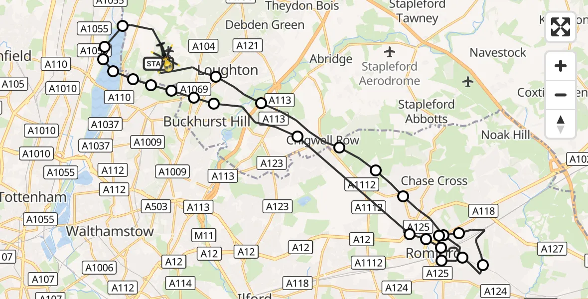 Flight route Police Helicopter Sewardstonebury - Sewardstonebury, 30 September 2026, 01:45