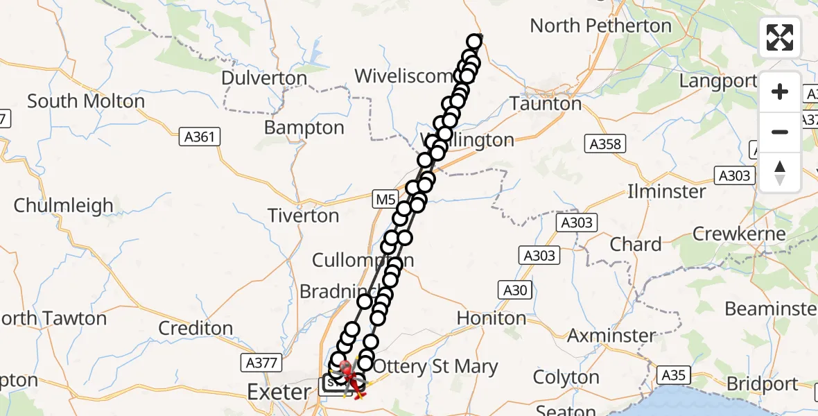 Flight route Air Ambulance Helicopter Exeter International Airport - Exeter International Airport, 30 September 2026, 06:25