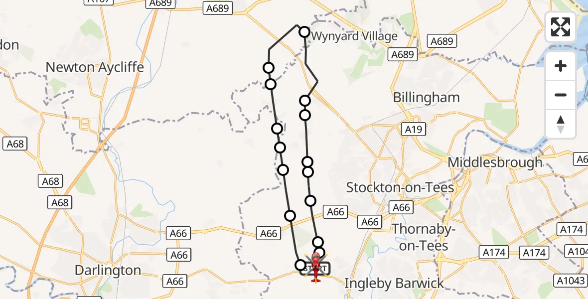 Flight route Air Ambulance Helicopter Egglescliffe - Egglescliffe, 30 September 2026, 08:22