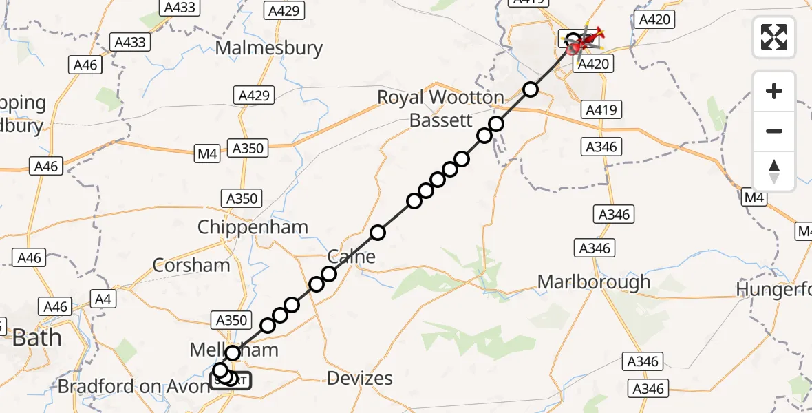 Flight route Air Ambulance Helicopter Wiltshire Air Ambulance - Stratton St. Margaret, 30 September 2026, 08:24
