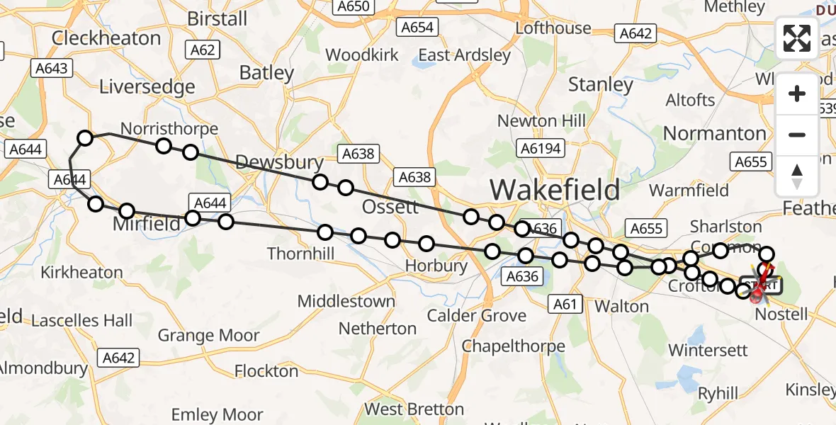 Flight route Air Ambulance Helicopter YAA Nostell Helicopter Port - YAA Nostell Helicopter Port, 30 September 2026, 09:33
