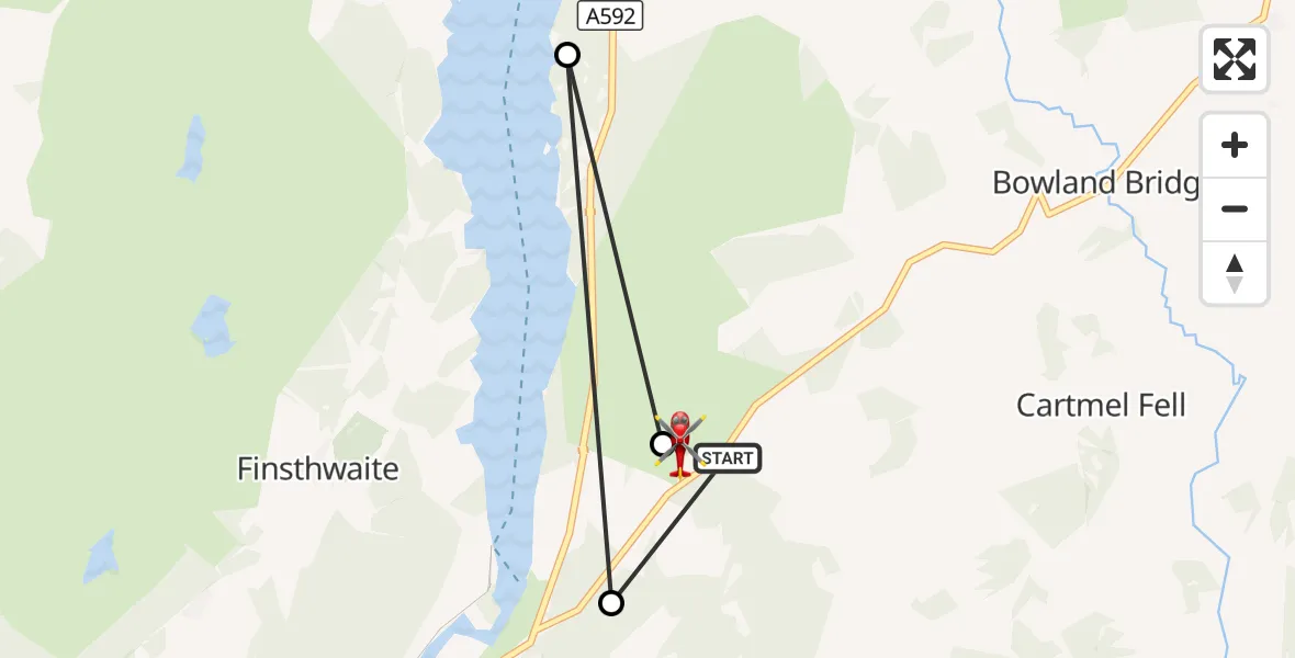 Flight route Air Ambulance Helicopter Cartmel Fell - Staveley-in-Cartmel, 30 September 2026, 10:07