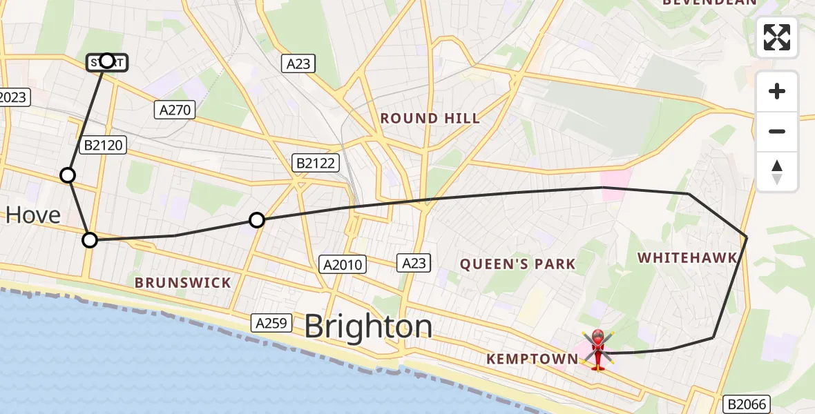 Flight route Air Ambulance Helicopter Portslade by Sea - Brighton, 30 September 2026, 10:08